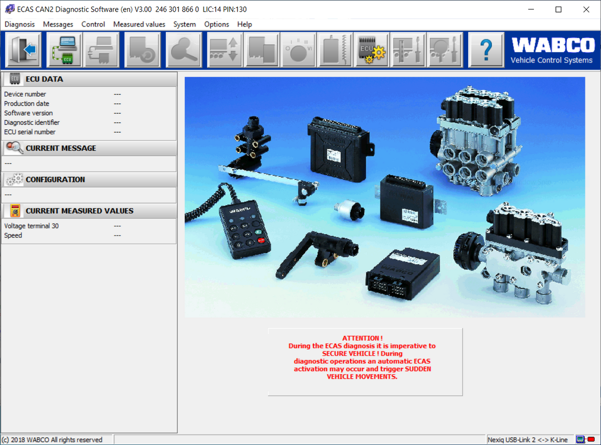 WABCO ECAS CAN2 ECU data configuration and measured values