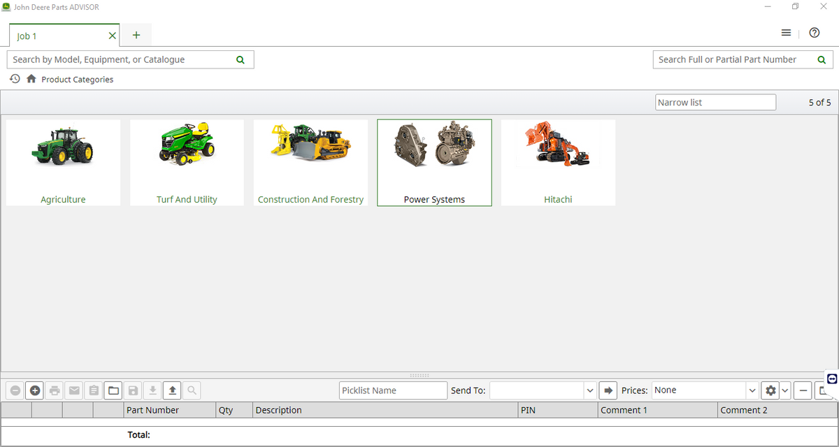 John Deere & Hitachi Parts Advisor CF + AG — software interface screenshot 2