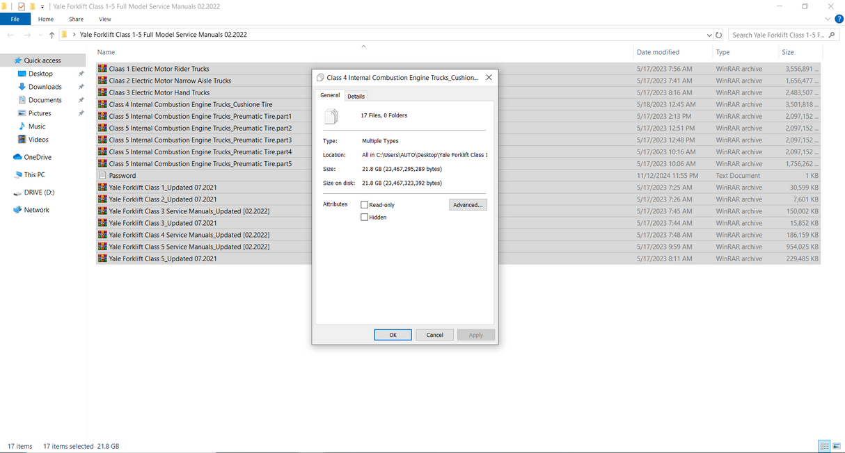 Yale Forklift Class 1-5 Full Model Service Manuals & Parts Manuals
