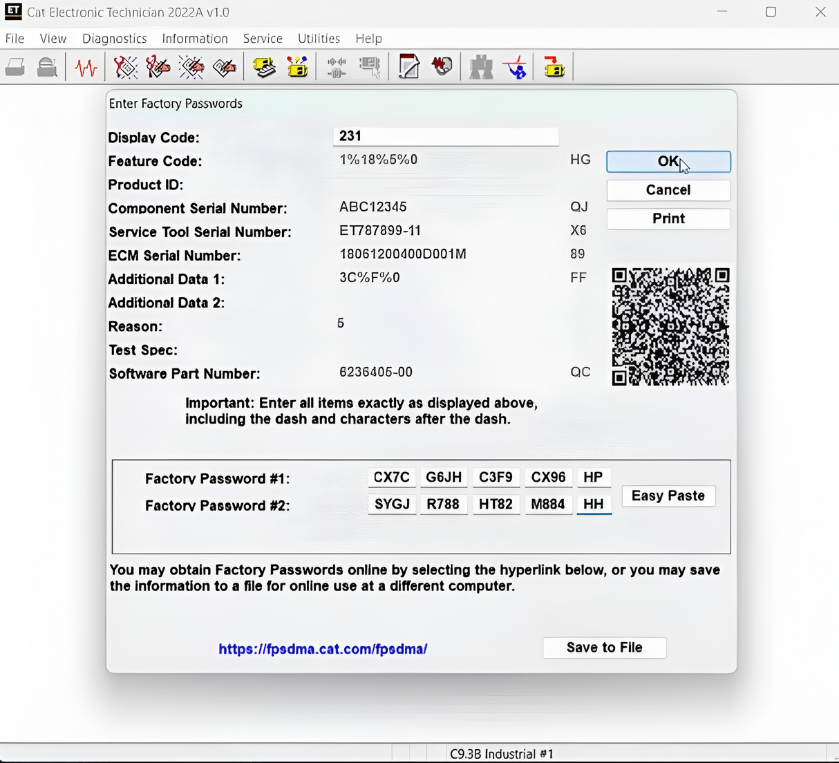 Caterpillar ET 18 Digit Factory Password Generator Service