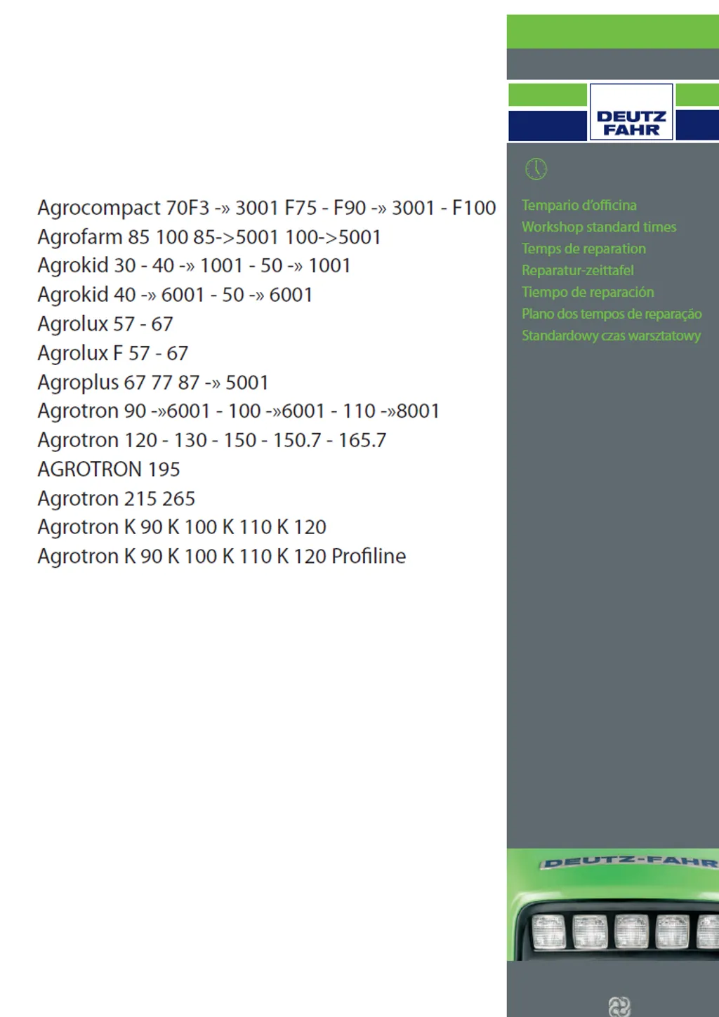 DEUTZ FAHR SERVICE MANUALS CATALOGUE