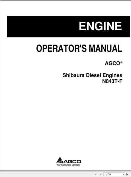 AGCO Shibaura Diesel Engines N843T-F N844L-F N844LT Operator & Service Manual