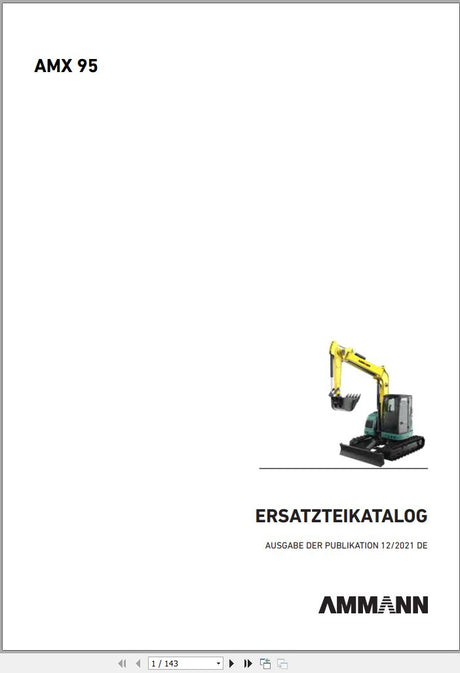 Ammann AMX 10 - 100 Excavator Midi & Mini Spare Parts Catalog DE