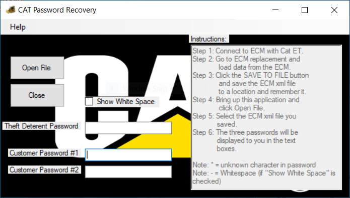 Caterpillar ECM customer password recovery tool