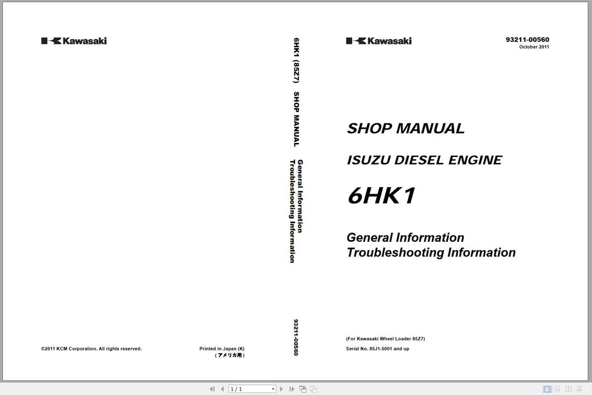 Kawasaki Wheel Loader Service & Part Manual and Circuit Diagram 2020 PDF DVD