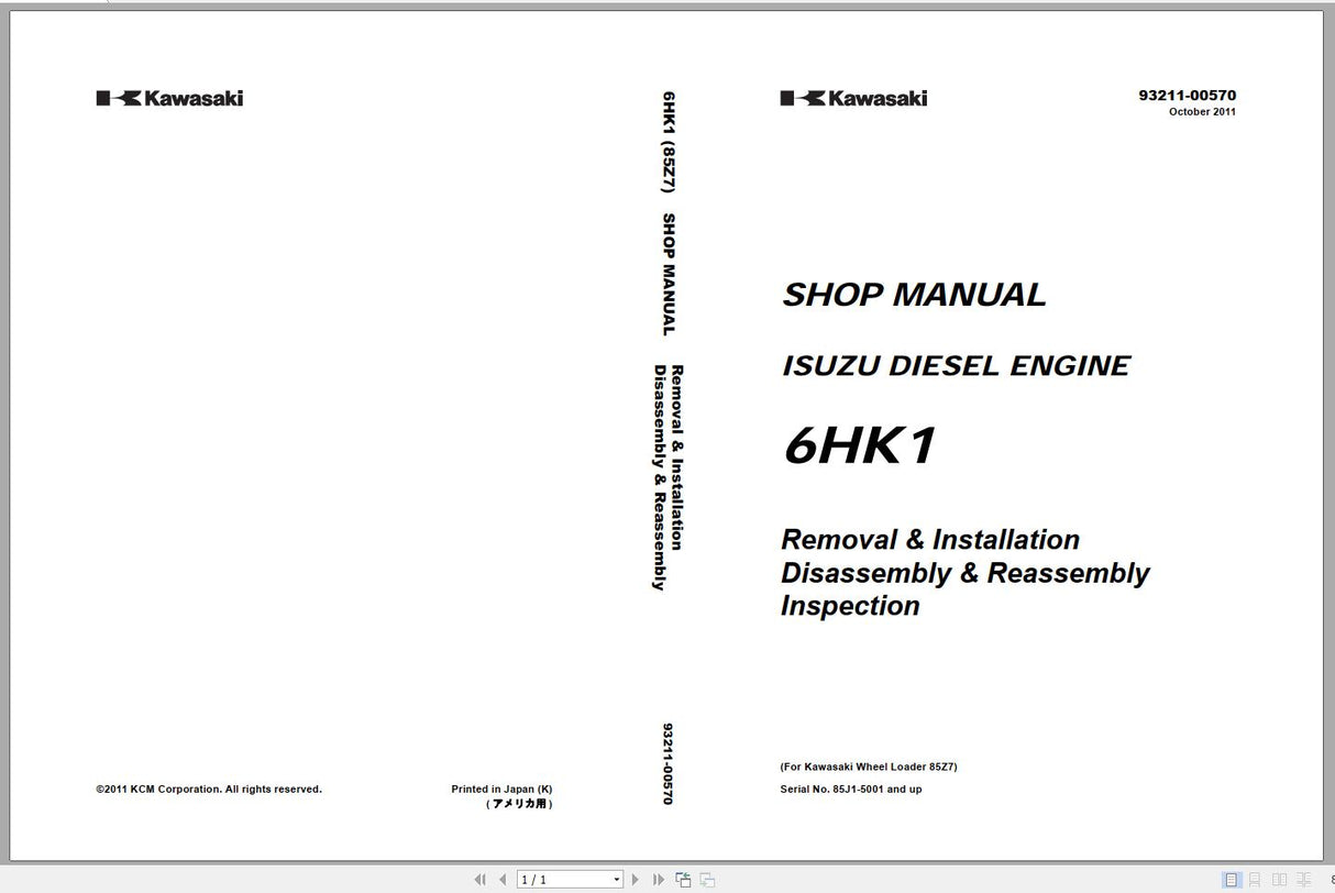 Kawasaki Wheel Loader Service & Part Manual and Circuit Diagram 2020 PDF DVD