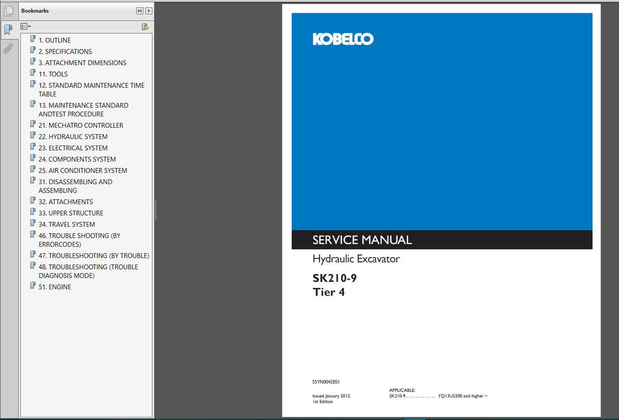 Kobelco Construction Machinery New Models Service Manuals DVD