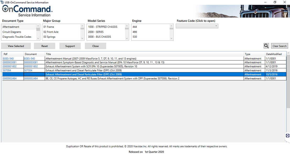 NAVISTAR ONCOMMAND SERVICE INFORMATION 2020