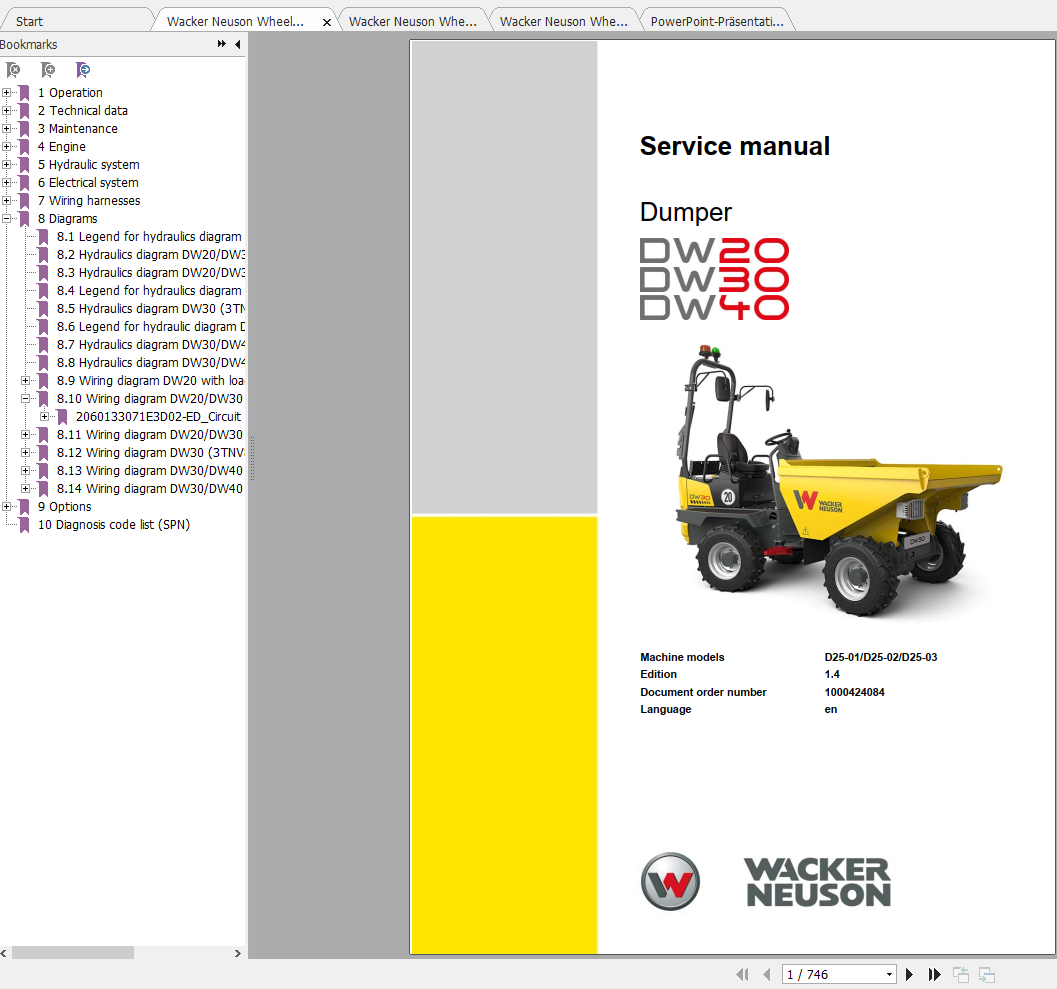 Wacker Neuson Wheel Dumper DW30 Operator, Service Manual & Spare Parts Catalog