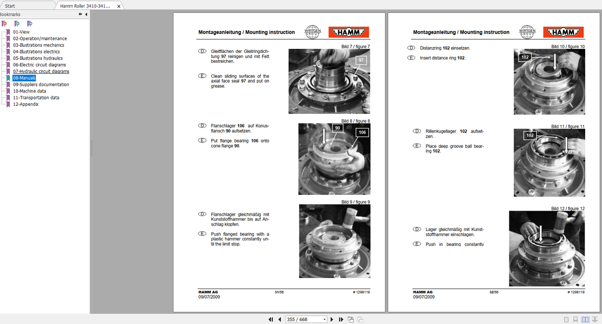 Wirtgen Hamm 1.3 GB Service Training, Operating Parts Manual & Schematic