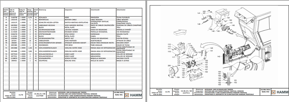 Wirtgen Hamm 1.3 GB Service Training, Operating Parts Manual & Schematic