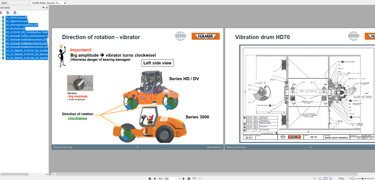 Wirtgen Hamm 1.3 GB Service Training, Operating Parts Manual & Schematic