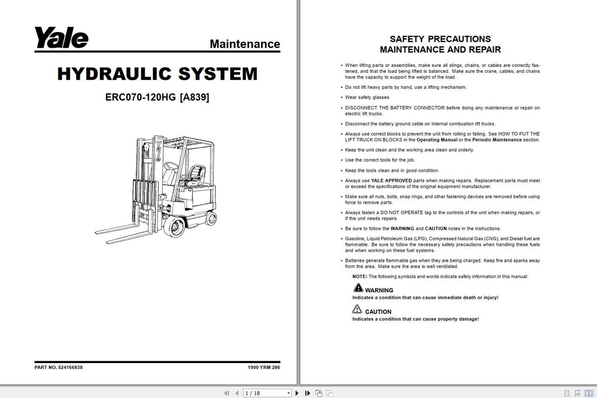 Yale Forklift PDF 14.4GB Service & Parts Manuals Full Model Updated 2019