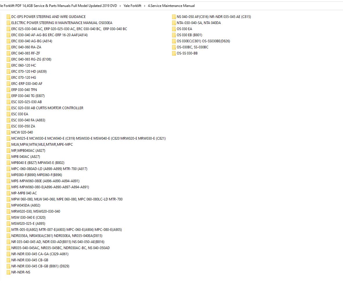 Yale Forklift PDF 14.4GB Service & Parts Manuals Full Model Updated 2019